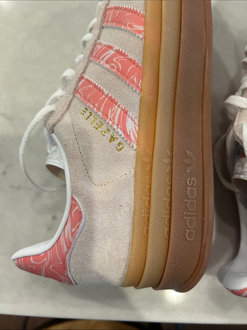 NWB adidas Gazelle Blush Suede Sneakers with Pink Swirl Accents - Picture 12 of 12